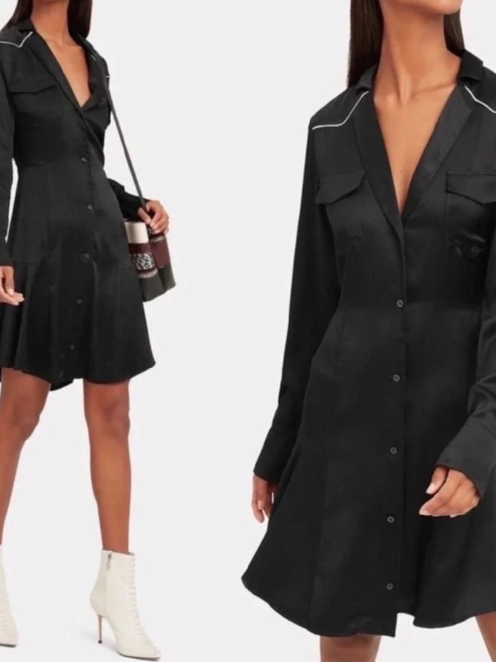 A.L.C. Women Rora Silk Button Down Shirt Dress in Black
